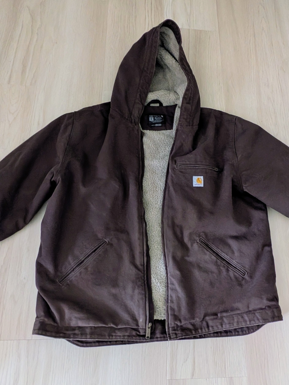 Carhartt Men's Brown Sherpa-Lined Hooded Work Jacket Size XL